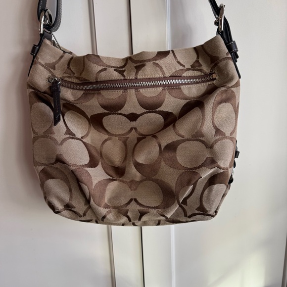 COACH K1176 F15067 Signature C Logo Jacquard Brown Shoulder Bag Purple Lining - Picture 8 of 14